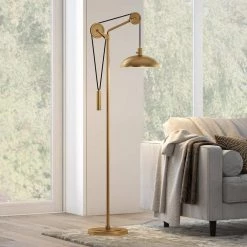 Neo 72 in. Aged Brass Floor Lamp with Solid Wheel Pulley System by Meyer&Cross -Hot Sale HomeGlam Store aged brass meyer cross floor lamps fl0715 1f 1000