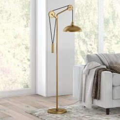 Neo 72 in. Aged Brass Floor Lamp with Solid Wheel Pulley System by Meyer&Cross -Hot Sale HomeGlam Store aged brass meyer cross floor lamps fl0715 4f 1000