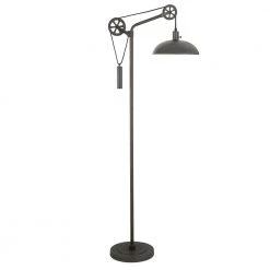 Neo 72 in. Aged Steel Floor Lamp with Spoke Wheel Pulley System by Meyer&Cross