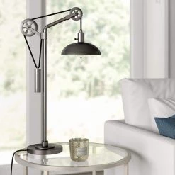 Neo 33.5 in. Aged Steel Table Lamp with Spoke Wheel Pulley System by Meyer&Cross -Hot Sale HomeGlam Store aged steel meyer cross table lamps tl0719 4f 1000