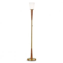 Century 72 in. Antique Brass Finish Wood Torchiere Floor Lamp Dimmer Switch with LED Bulb Included by HomeGlam