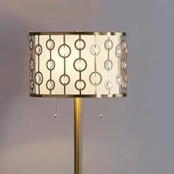 GLIMMER 61.5 in. Antique Brass Finish 2-Light Metal Shade with Crystals Floor Lamp by HomeGlam -Hot Sale HomeGlam Store antique brass homeglam floor lamps hg9618f ab 4f 1000