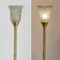 Orchid 72 in. Antique Brass Finish Torchiere Floor Lamp with Crystal Shade and A LED Bulb Included by HomeGlam -Hot Sale HomeGlam Store antique brass homeglam floor lamps hg9717tr ab 4f 1000