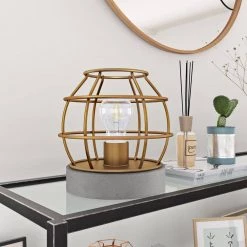 Kennet 9 in. Antique Brass Cage Table Lamp with Concrete Pedestal by Meyer&Cross -Hot Sale HomeGlam Store antique brass meyer cross table lamps tl0030 76 1000