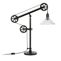 Descartes 29 in. Glass Shade Pulley Table Lamp in Blackened Bronze by Meyer&Cross