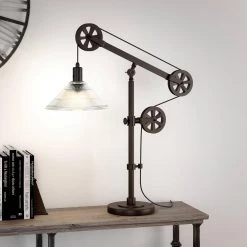Descartes 29 in. Glass Shade Pulley Table Lamp in Blackened Bronze by Meyer&Cross -Hot Sale HomeGlam Store black meyer cross table lamps tl0310 76 1000