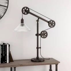 Descartes 29 in. Glass Shade Pulley Table Lamp in Blackened Bronze by Meyer&Cross -Hot Sale HomeGlam Store black meyer cross table lamps tl0310 c3 1000