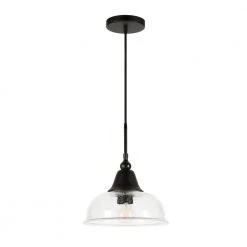 1-Light Blackened Bronze Seeded Glass Pendant by Meyer&Cross