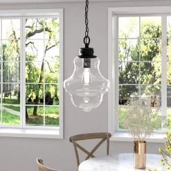 Annie 1-Light Blackened Bronze Pendant with Seeded Glass Shade by Meyer&Cross -Hot Sale HomeGlam Store blackened bronze meyer cross chandeliers pd0459 4f 1000