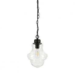 Annie 1-Light Blackened Bronze Pendant with Seeded Glass Shade by Meyer&Cross