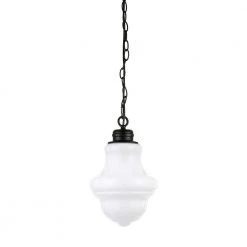 Annie 1-Light Blackened Bronze Pendant with White Milk Glass Shade by Meyer&Cross