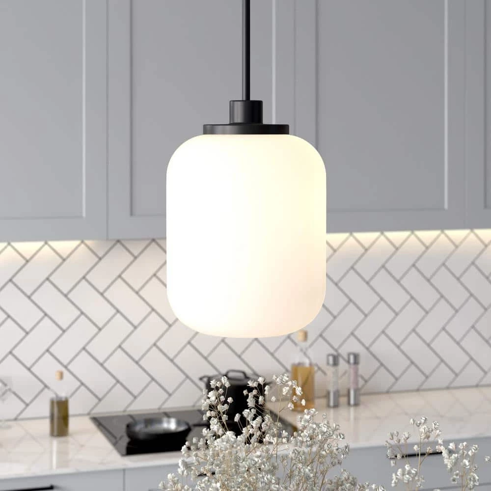 Agnolo 1-Light Blackened Bronze Pendant with White Milk Glass Shade by Meyer&Cross 7 Agnolo 1-Light Blackened Bronze Pendant with White Milk Glass Shade by Meyer&Cross - Image 5