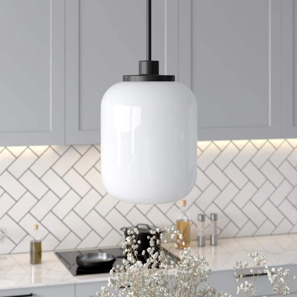 Agnolo 1-Light Blackened Bronze Pendant with White Milk Glass Shade by Meyer&Cross 6 Agnolo 1-Light Blackened Bronze Pendant with White Milk Glass Shade by Meyer&Cross - Image 4