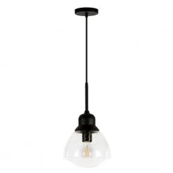 Brooks 1-Light Blackened Bronze Pendant with Seeded Glass Shade by Meyer&Cross