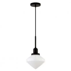 Zariza 1-Light Blackened Bronze Pendant with White Milk Glass Shade by Meyer&Cross