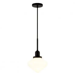 Zariza 1-Light Blackened Bronze Pendant with White Milk Glass Shade by Meyer&Cross -Hot Sale HomeGlam Store blackened bronze meyer cross chandeliers pd0611 c3 1000