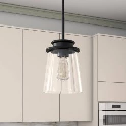 Elwood 1-Light Blackened Bronze Pendant with Clear Glass Shade by Meyer&Cross -Hot Sale HomeGlam Store blackened bronze meyer cross chandeliers pd0725 4f 1000