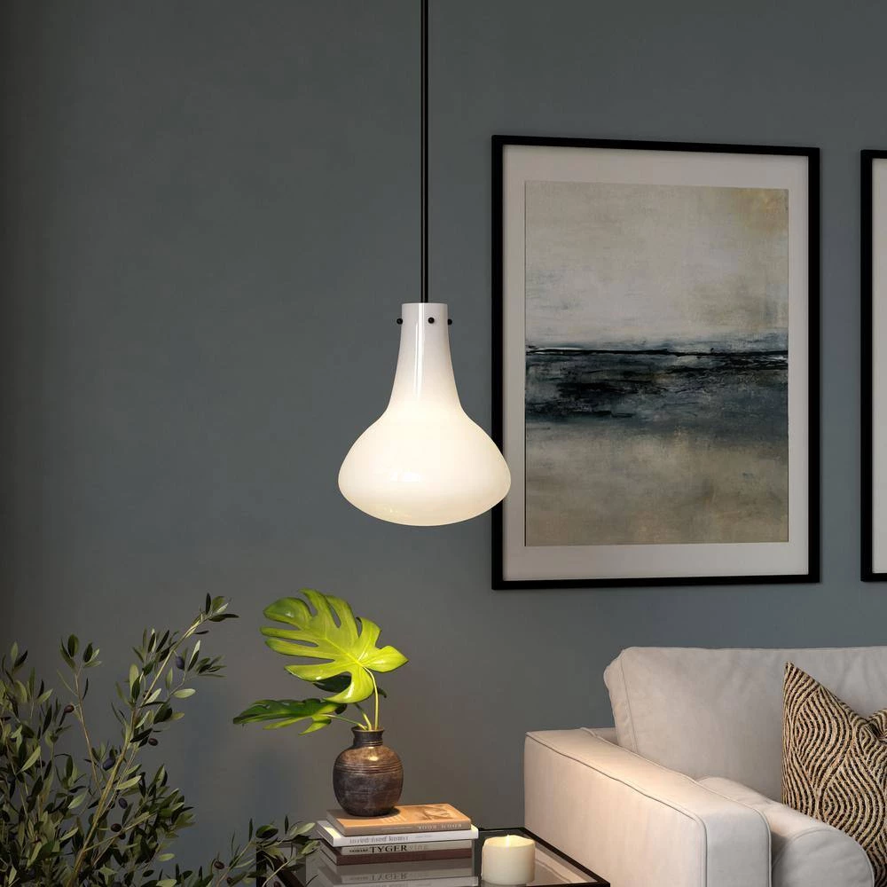 Yuri 12 in. Blackened Bronze Pendant with White Milk Glass Shade by Meyer&Cross 7 Yuri 12 in. Blackened Bronze Pendant with White Milk Glass Shade by Meyer&Cross - Image 5