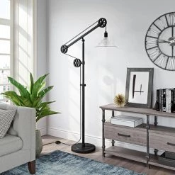 Descartes 70 in. Blackened Bronze Floor Lamp with Pulley System and Ribbed Glass Shade by Meyer&Cross -Hot Sale HomeGlam Store blackened bronze meyer cross floor lamps fl0157 c3 1000