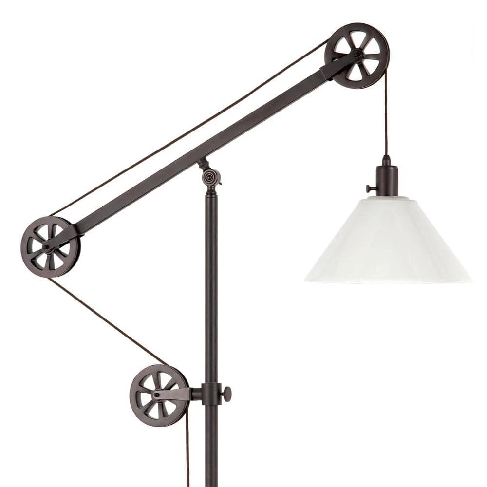 Descartes 70 in. Blackened Bronze Floor Lamp with Milk Glass Shade and Pulley System by Meyer&Cross 8 Descartes 70 in. Blackened Bronze Floor Lamp with Milk Glass Shade and Pulley System by Meyer&Cross - Image 6