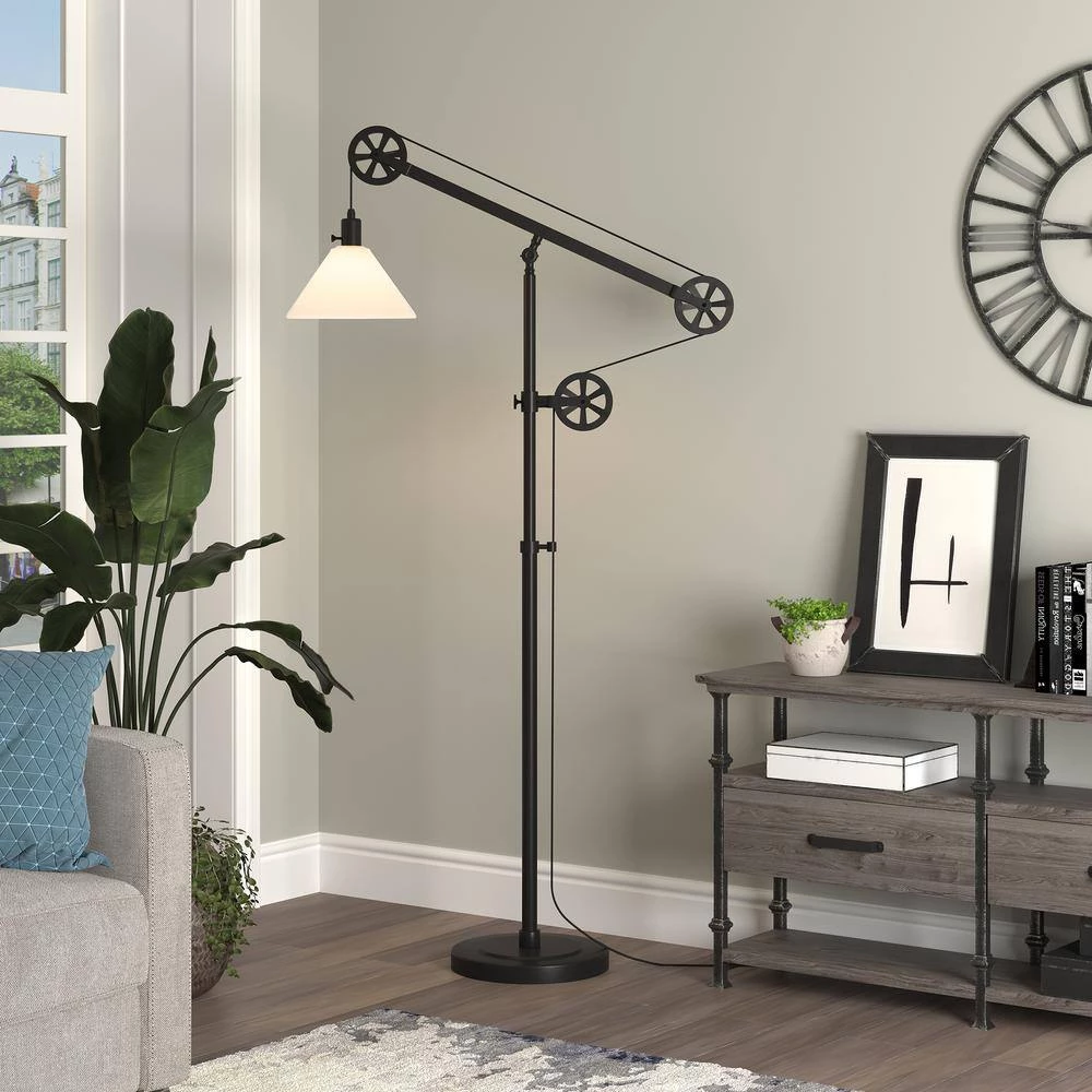 Descartes 70 in. Blackened Bronze Floor Lamp with Milk Glass Shade and Pulley System by Meyer&Cross 12 Descartes 70 in. Blackened Bronze Floor Lamp with Milk Glass Shade and Pulley System by Meyer&Cross - Image 10