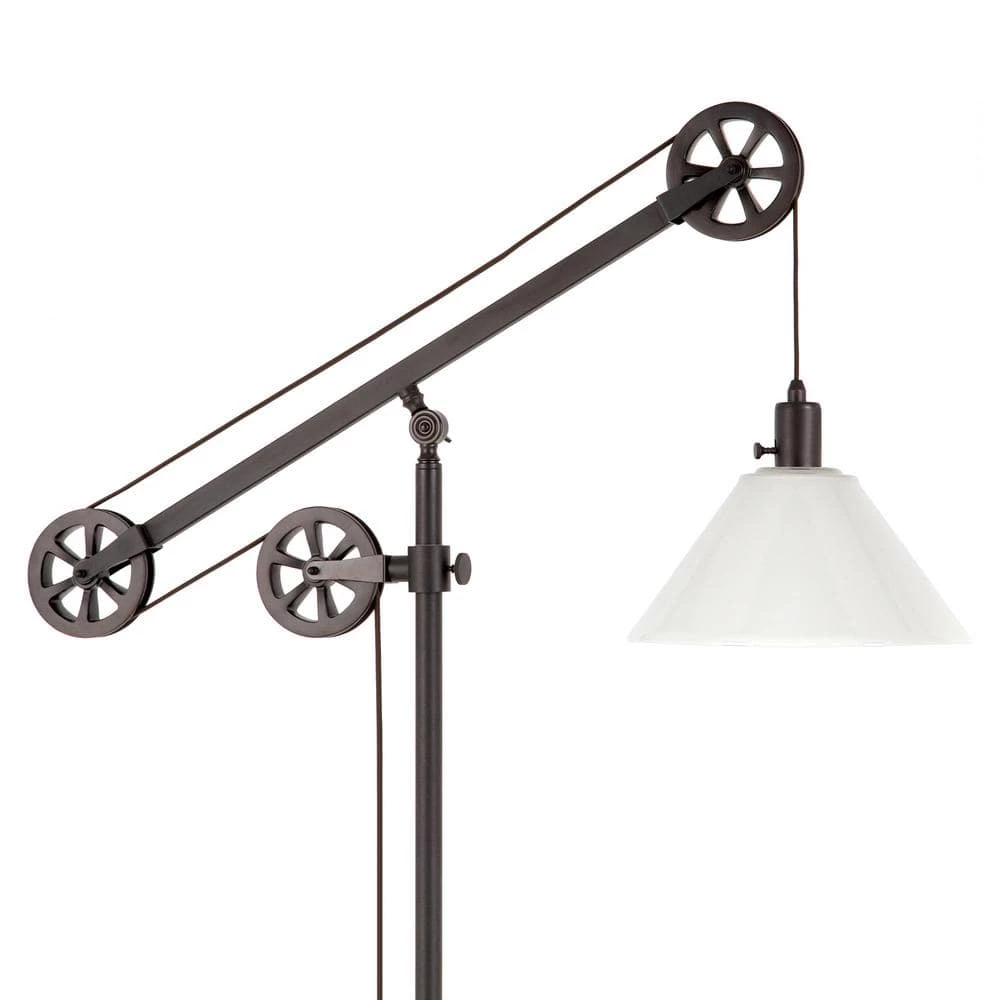 Descartes 70 in. Blackened Bronze Floor Lamp with Milk Glass Shade and Pulley System by Meyer&Cross 5 Descartes 70 in. Blackened Bronze Floor Lamp with Milk Glass Shade and Pulley System by Meyer&Cross - Image 3