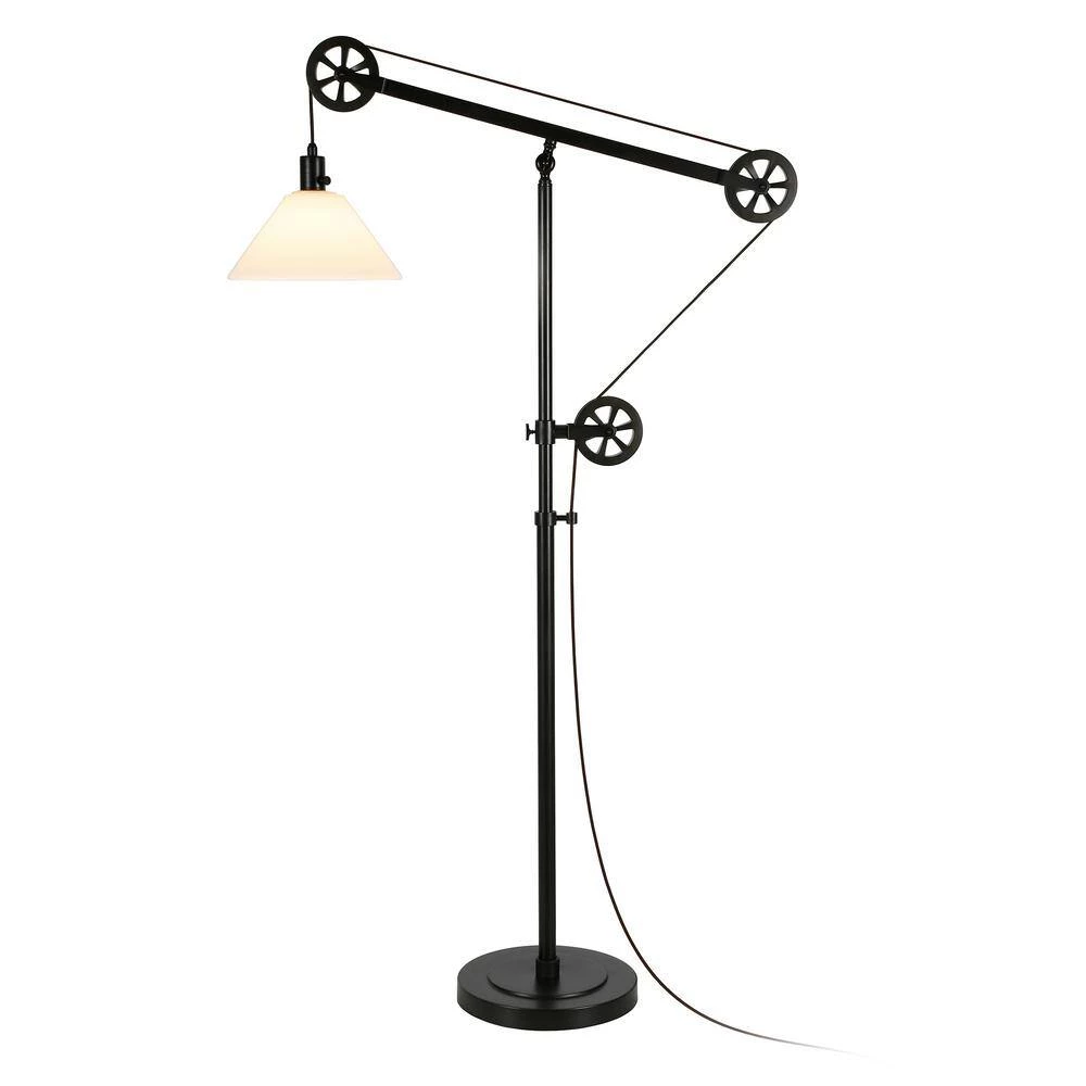 Descartes 70 in. Blackened Bronze Floor Lamp with Milk Glass Shade and Pulley System by Meyer&Cross 7 Descartes 70 in. Blackened Bronze Floor Lamp with Milk Glass Shade and Pulley System by Meyer&Cross - Image 5