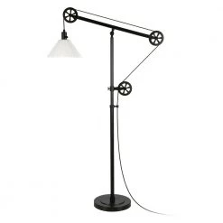 Descartes 70 in. Blackened Bronze Floor Lamp with Milk Glass Shade and Pulley System by Meyer&Cross