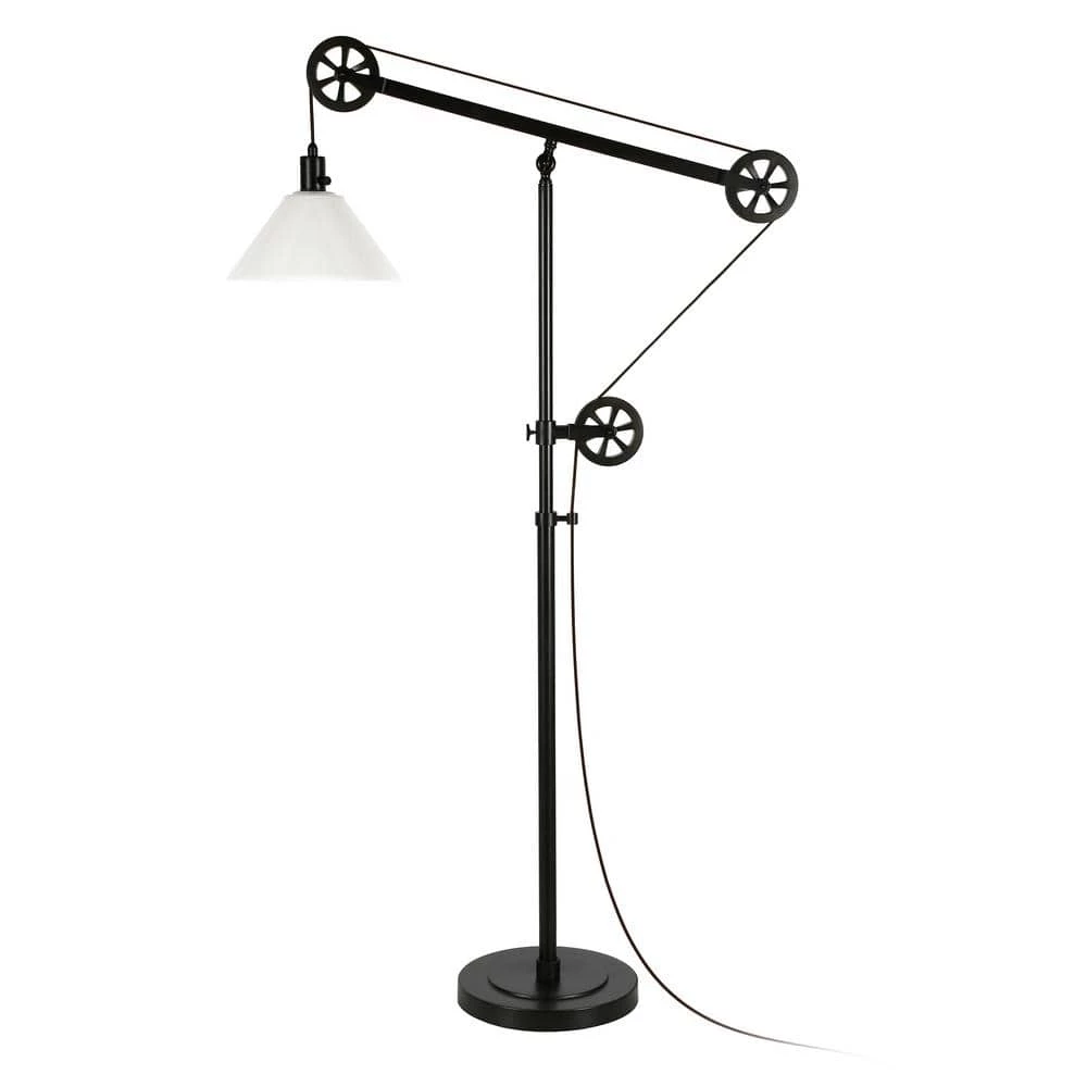 Descartes 70 in. Blackened Bronze Floor Lamp with Milk Glass Shade and Pulley System by Meyer&Cross 3 Descartes 70 in. Blackened Bronze Floor Lamp with Milk Glass Shade and Pulley System by Meyer&Cross