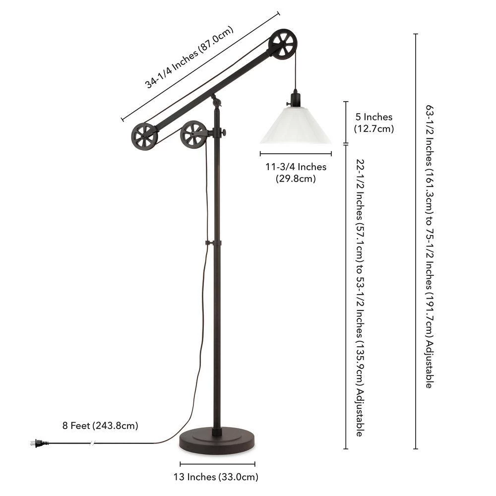Descartes 70 in. Blackened Bronze Floor Lamp with Milk Glass Shade and Pulley System by Meyer&Cross 11 Descartes 70 in. Blackened Bronze Floor Lamp with Milk Glass Shade and Pulley System by Meyer&Cross - Image 9