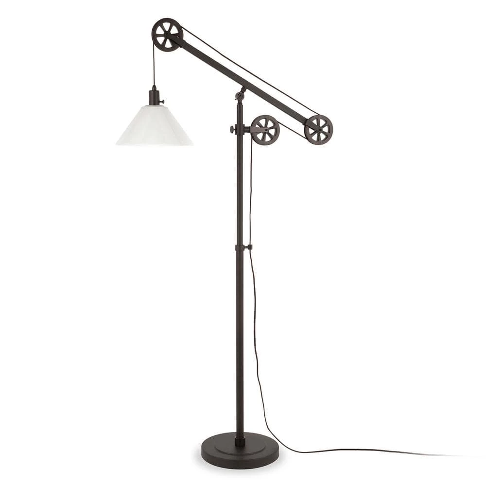 Descartes 70 in. Blackened Bronze Floor Lamp with Milk Glass Shade and Pulley System by Meyer&Cross 4 Descartes 70 in. Blackened Bronze Floor Lamp with Milk Glass Shade and Pulley System by Meyer&Cross - Image 2