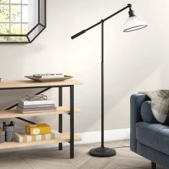 Frenkel 58 in. Blackened Bronze Floor Lamp with Ribbed Glass Shade by Meyer&Cross -Hot Sale HomeGlam Store blackened bronze meyer cross floor lamps fl0421 1f 1000