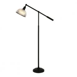 Frenkel 58 in. Blackened Bronze Floor Lamp with Ribbed Glass Shade by Meyer&Cross -Hot Sale HomeGlam Store blackened bronze meyer cross floor lamps fl0421 4f 1000