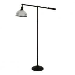 Frenkel 58 in. Blackened Bronze Floor Lamp with Ribbed Glass Shade by Meyer&Cross