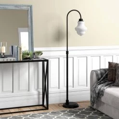 Sara 70 in. Blackened Bronze Floor Lamp with White Milk Glass Shade by Meyer&Cross -Hot Sale HomeGlam Store blackened bronze meyer cross floor lamps fl0500 31 1000