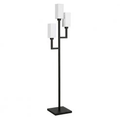 Basso 69.5 in. Blackened Bronze 3-Light Torchiere Floor Lamp with Fabric Shades by Meyer&Cross