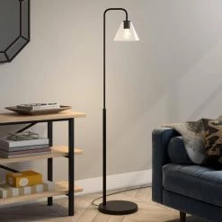 Henderson 62 in. Blackened Bronze Arc Floor Lamp with Clear Glass Shade by Meyer&Cross -Hot Sale HomeGlam Store blackened bronze meyer cross floor lamps fl0774 1f 1000