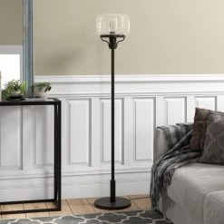 Tatum 62 in. Blackened Bronze Globe and Stem Floor Lamp by Meyer&Cross -Hot Sale HomeGlam Store blackened bronze meyer cross floor lamps fl0858 4f 1000