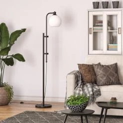 Antho 68 in. Height-Adjustable Blackened Bronze Floor Lamp with White Milk Glass Shade by Meyer&Cross -Hot Sale HomeGlam Store blackened bronze meyer cross floor lamps fl1081 44 1000