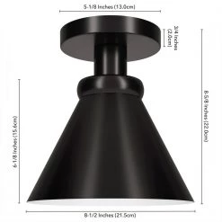 Zeno 8.5 in. Blackened Bronze/Blackened Bronze Semi-Flush Mount with Metal Shade by Meyer&Cross -Hot Sale HomeGlam Store blackened bronze meyer cross flush mount lights sf1644 1f 1000