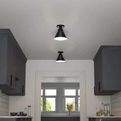 Zeno 8.5 in. Blackened Bronze/Blackened Bronze Semi-Flush Mount with Metal Shade by Meyer&Cross -Hot Sale HomeGlam Store blackened bronze meyer cross flush mount lights sf1644 4f 1000