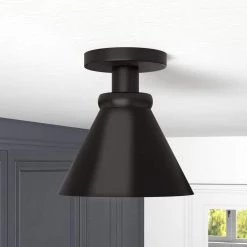 Zeno 8.5 in. Blackened Bronze/Blackened Bronze Semi-Flush Mount with Metal Shade by Meyer&Cross -Hot Sale HomeGlam Store blackened bronze meyer cross flush mount lights sf1644 77 1000