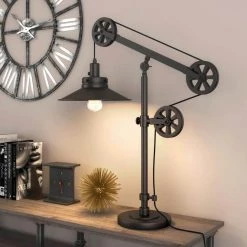 Descartes 29 in. Blackened Bronze Wide Brim Table Lamp with Pulley System by Meyer&Cross -Hot Sale HomeGlam Store blackened bronze meyer cross table lamps tl0156 77 1000
