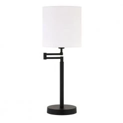 Moby 25-/12 in. Blackened Bronze Swing Arm Table Lamp with Drum Shade by Meyer&Cross