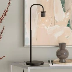 Harrison 27 in. Blackened Bronze Arc Table Lamp with Clear Glass Shade by Meyer&Cross -Hot Sale HomeGlam Store blackened bronze meyer cross table lamps tl1119 1f 1000