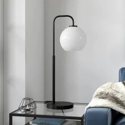 Harrison 27 in. Blackened Bronze Arc Table Lamp with White Milk Glass Shade by Meyer&Cross -Hot Sale HomeGlam Store blackened bronze meyer cross table lamps tl1120 4f 1000