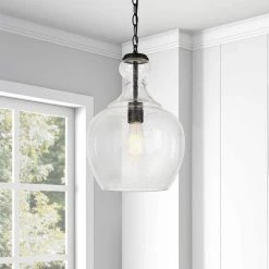 Verona 1-Light Blackened Bronze Pendant with Seeded Glass Shade by Meyer&Cross -Hot Sale HomeGlam Store blackened bronze with seeded glass shade meyer cross chandeliers pd0272 c3 1000