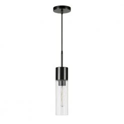 Lance 1-Light Blackened Steel Pendant with Seeded Glass Shade by Meyer&Cross