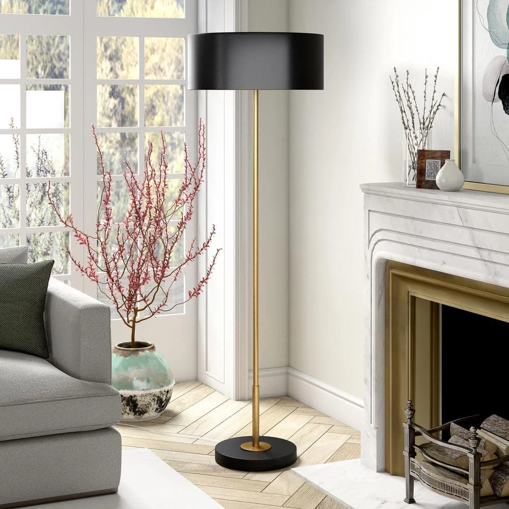 Hoffman 62.75 in. 2-Tone Brass and Blackened Bronze Floor Lamp with Metal Shade by Meyer&Cross 5 Hoffman 62.75 in. 2-Tone Brass and Blackened Bronze Floor Lamp with Metal Shade by Meyer&Cross - Image 3