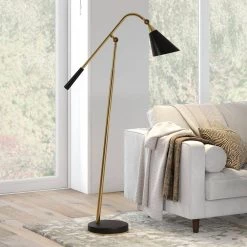 Vidal 58-3/4 in. 2-Tone Brass and Matte Black Floor Lamp with Adjustable Swing Arm by Meyer&Cross -Hot Sale HomeGlam Store brass and matte black meyer cross floor lamps fl0420 1f 1000